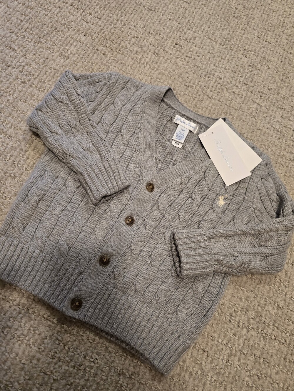 New Ralph Lauren Light Gray Cable Knit Cardigan